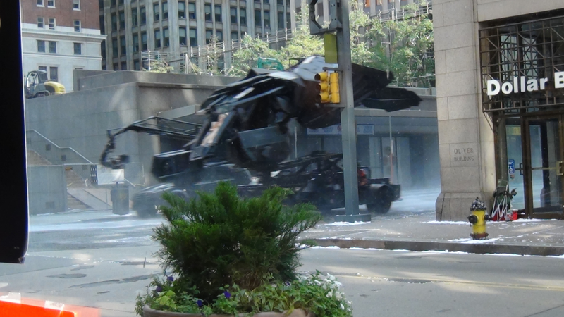 Illustration for article titled Dark Knight Rises Set Photos from WENN: Batwing, Tumbler, Catwoman's stunt double